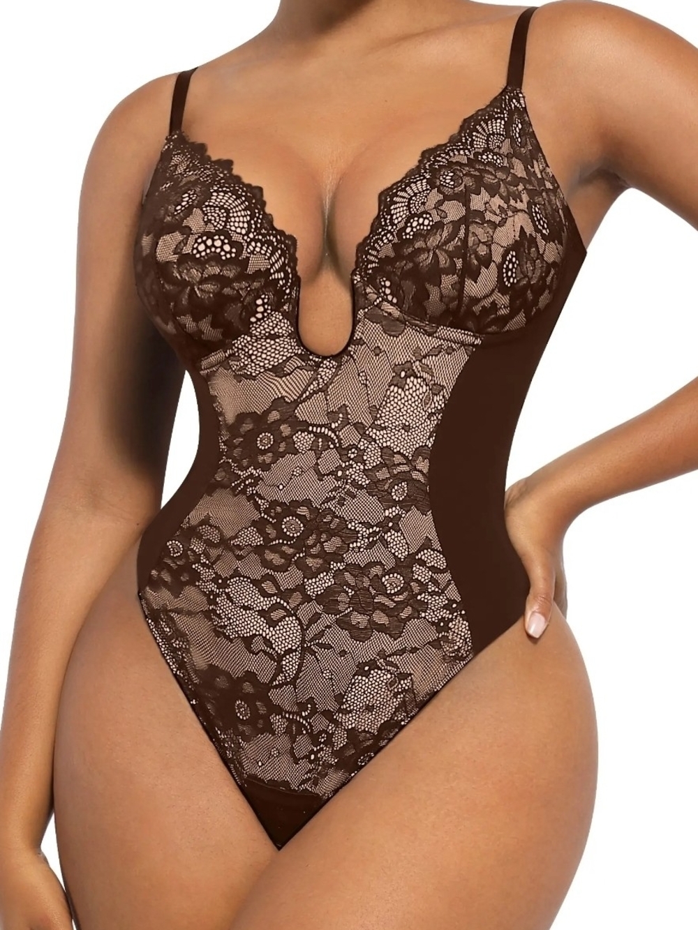 SHAPELLX LACE TUMMY CONTROL BODYSUIT SHAPEWEAR